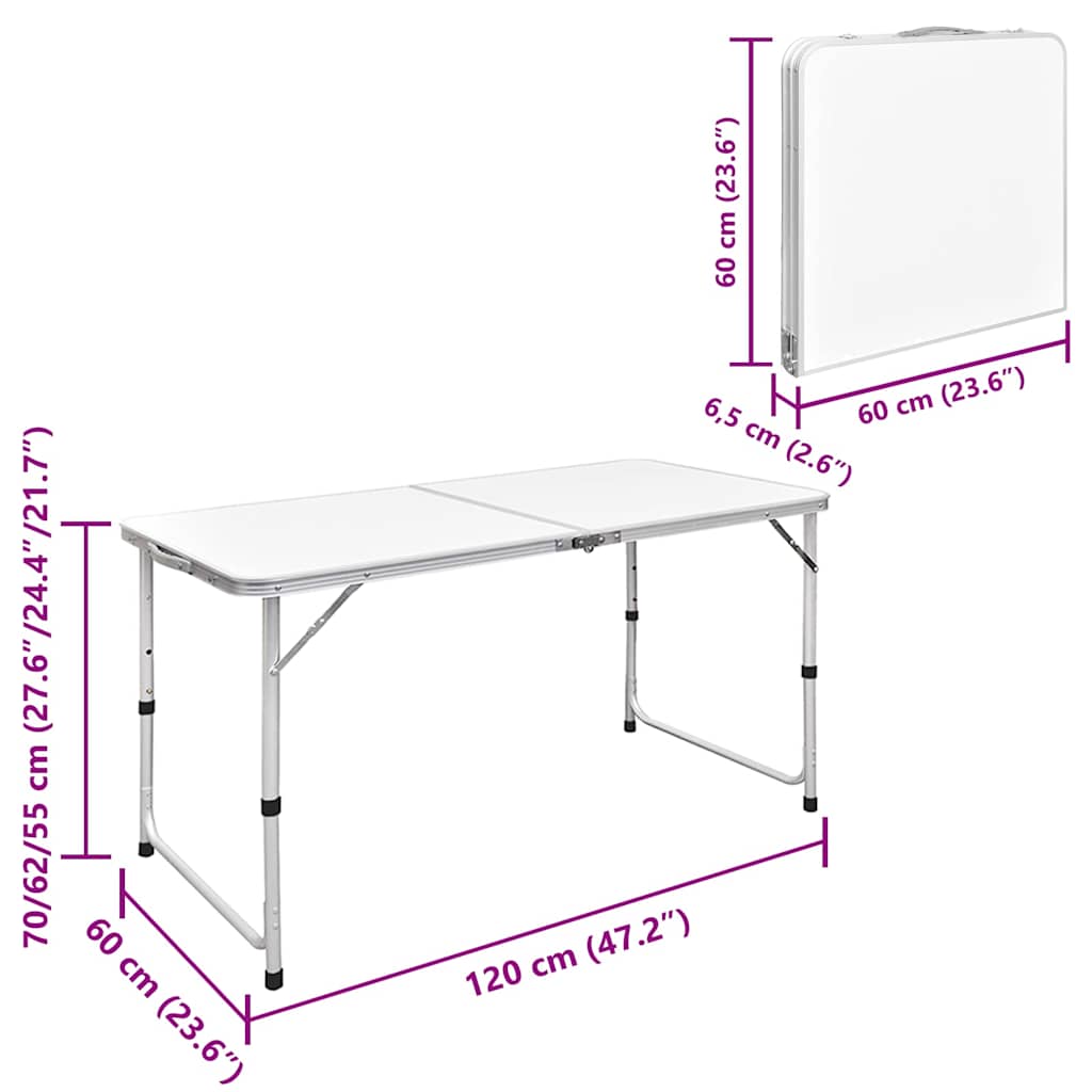 41325 vidaXL Foldable Camping Table Height Adjustable Aluminium 120 x 60 cm