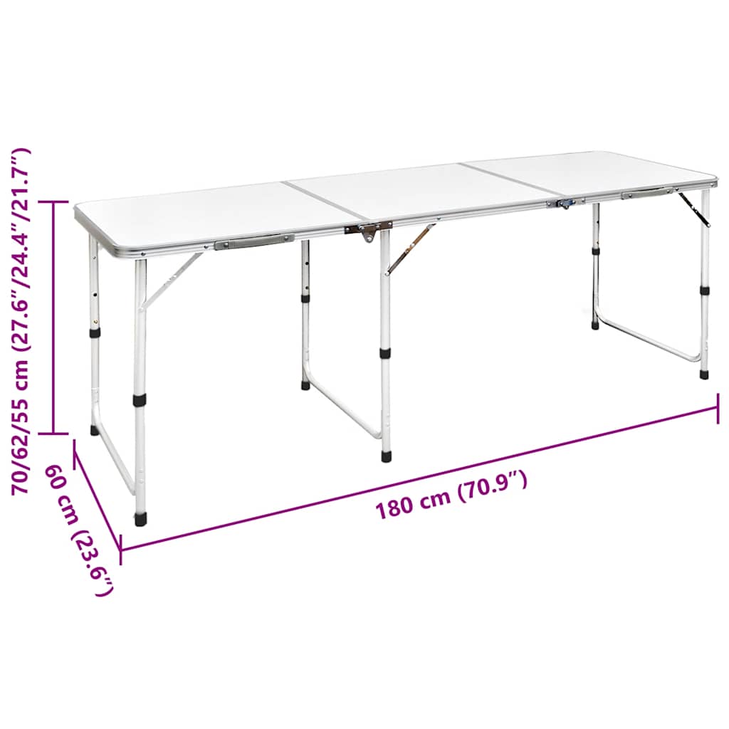 vidaXL Foldable Camping Table Height Adjustable Aluminium 180 x 60 cm