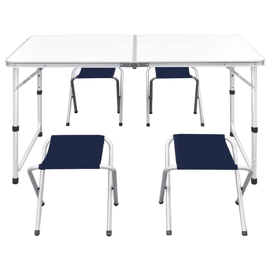 41328 vidaXL Foldable Camping Table Set with 4 Stools Height Adjustable 120 x 60 cm