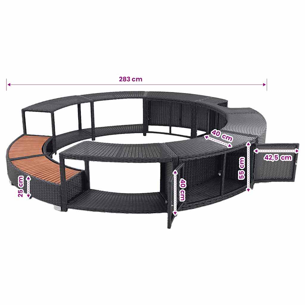 vidaXL Hot Tub Surround Black Poly Rattan