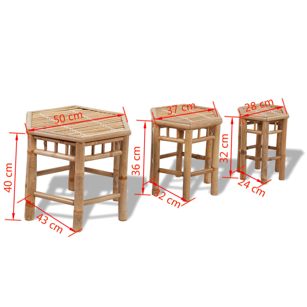 vidaXL Garden Stool | Set of 3 | Natural Bamboo | Small to Large | Stackable