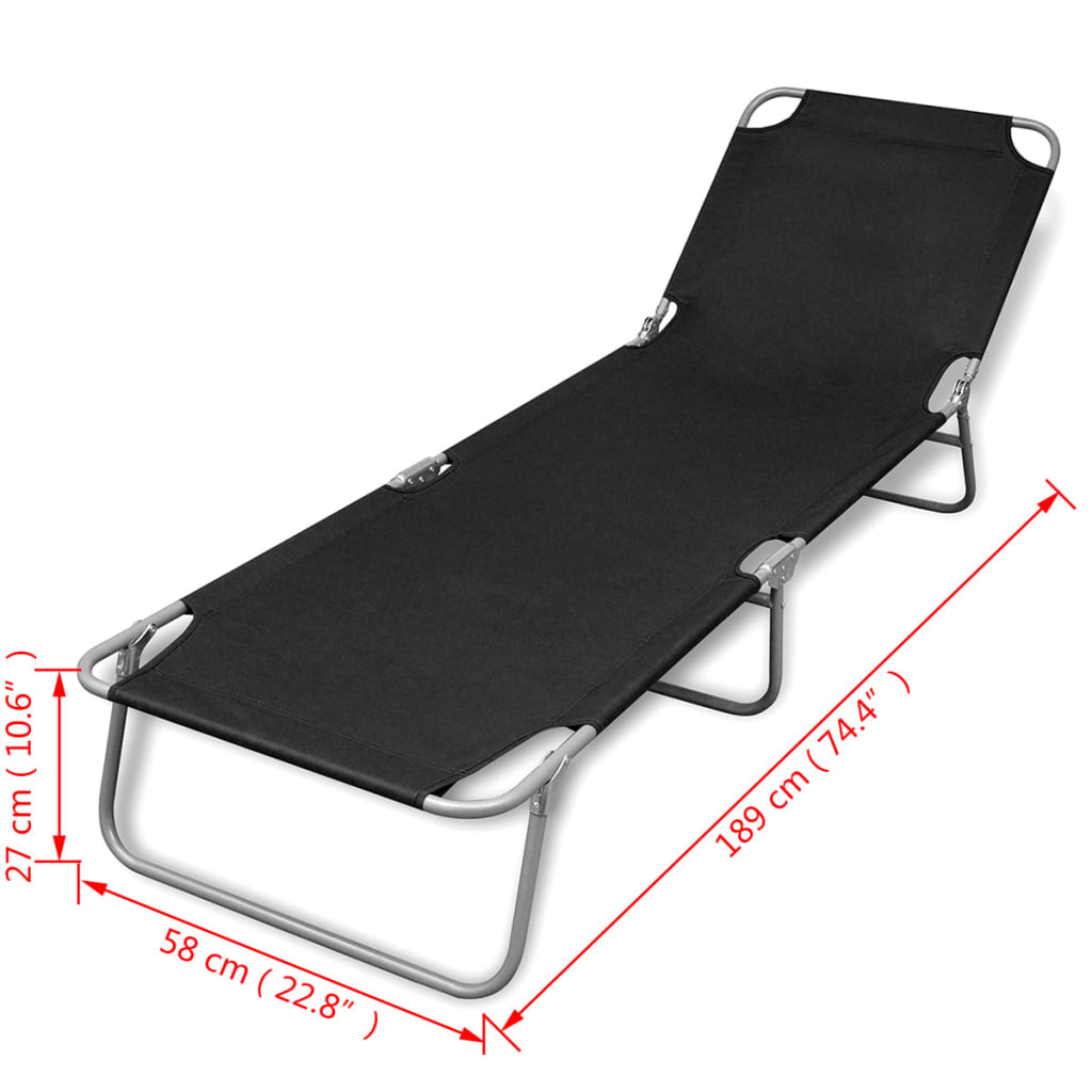 vidaXL Sun Lounger | Black | Powder-coated steel | 189 cm long | Foldable