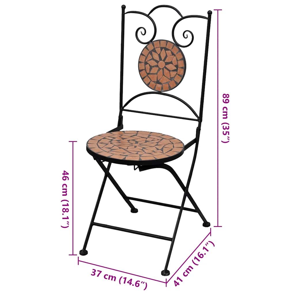 vidaXL Garden Chair | Set of 2 | Terracotta | Powder-coated iron, Ceramic