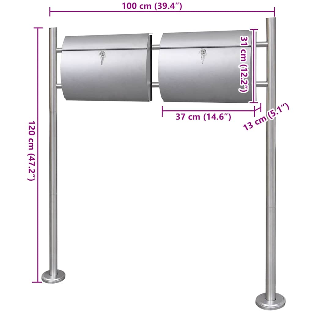 vidaXL Double Mailbox on Stand Stainless Steel