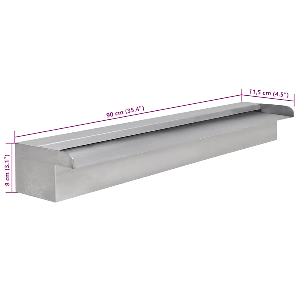 41668 Rectangular Waterfall Pool Fountain Stainless Steel 90 cm