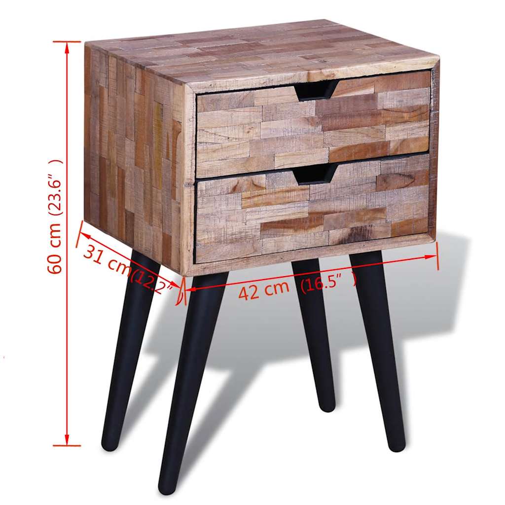 vidaXL Nightstand with 2 Drawers Reclaimed Teak Wood