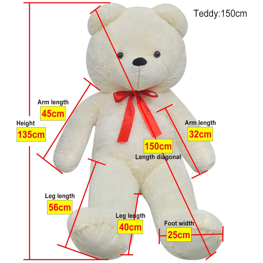 vidaXL XXL Soft Plush Teddy Bear Toy White 135 cm