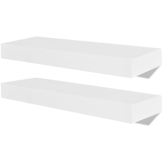 242182 2 White MDF Floating Wall Display Shelves Book/DVD Storage
