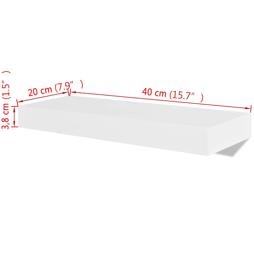 vidaXL 2 White MDF Floating Wall Display Shelves Book/DVD Storage