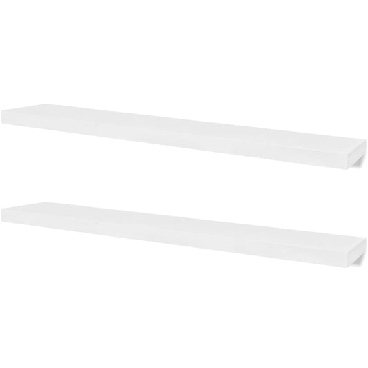 242186 2 White MDF Floating Wall Display Shelves Book/DVD Storage