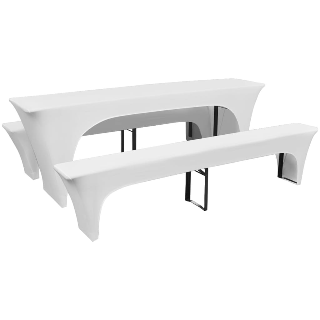 vidaXL 3 Slipcovers for Beer Table and Benches Stretch White 220 x 70 x 80 cm