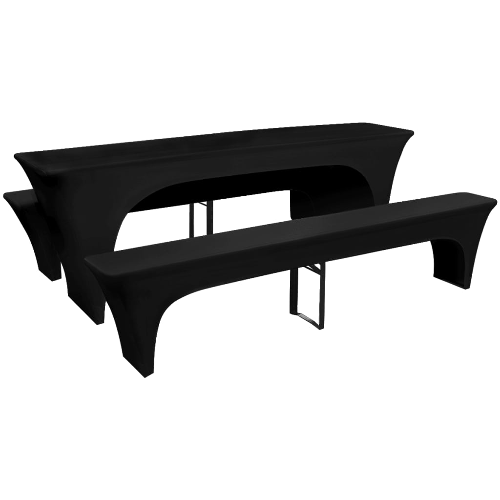 vidaXL 3 Slipcovers for Beer Table and Benches Stretch Black 220 x 70 x 80 cm