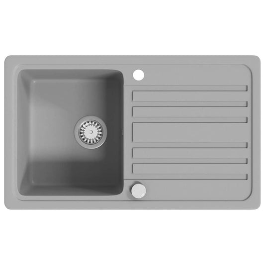 vidaXL Granite Kitchen Sink Single Basin with Drainer Reversible Grey