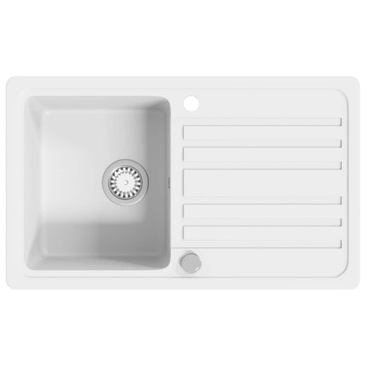 vidaXL Granite Kitchen Sink Single Basin with Drainer Reversible White