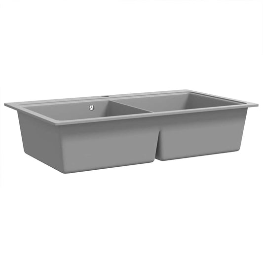 vidaXL Overmount Kitchen Sink Double Basin Granite Grey