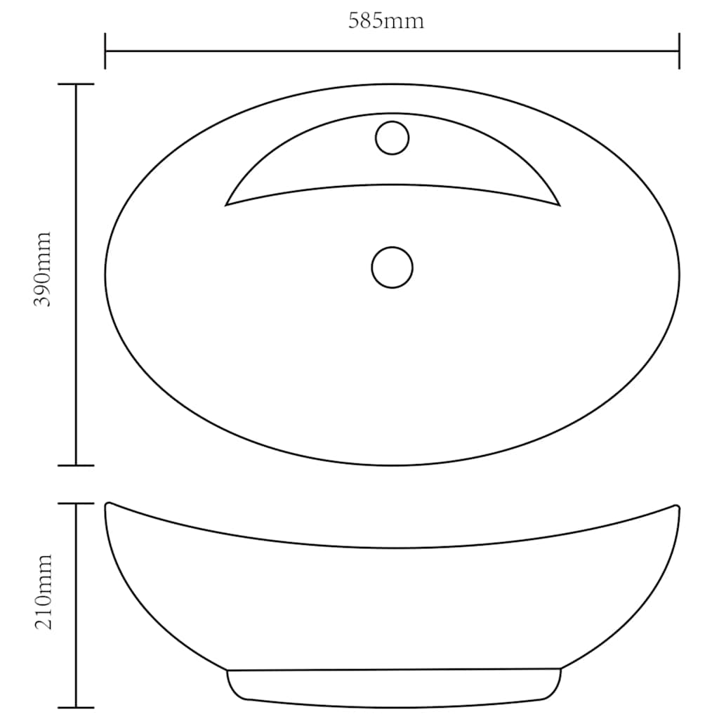 vidaXL Ceramic Bathroom Sink Basin Faucet/Overflow Hole Black Oval