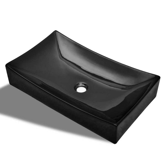 vidaXL Ceramic Bathroom Sink Basin Black Rectangular