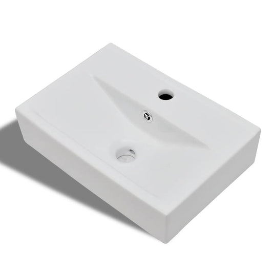 141932 Ceramic Bathroom Sink Basin Faucet/Overflow Hole White Rectangular