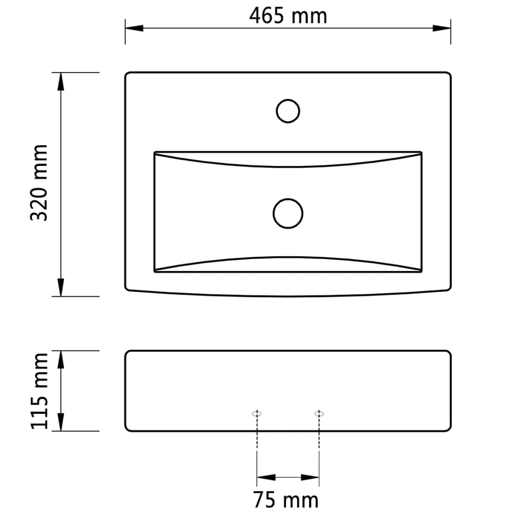 141933 Ceramic Bathroom Sink Basin Faucet/Overflow Hole Black Rectangular