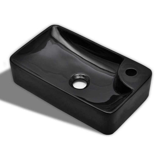 vidaXL Ceramic Bathroom Sink Basin with Faucet Hole Black
