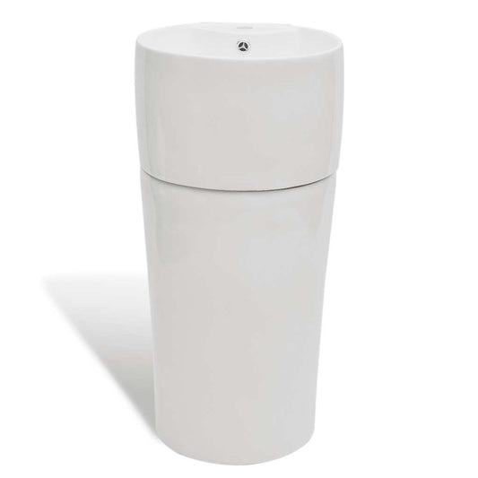 141942 Ceramic Stand Bathroom Sink Basin Faucet/Overflow Hole White Round