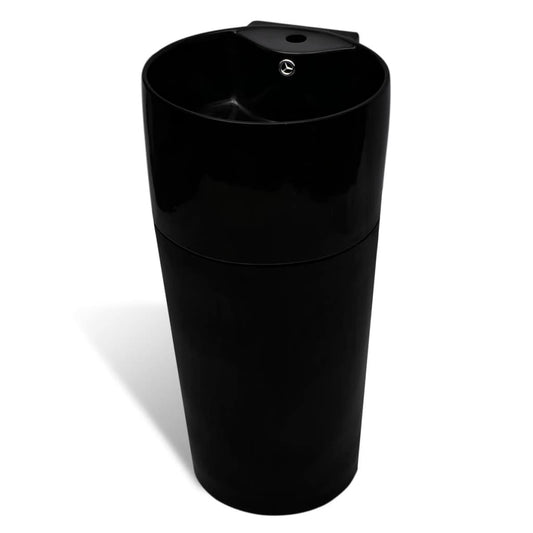 141943 Ceramic Stand Bathroom Sink Basin Faucet/Overflow Hole Black Round