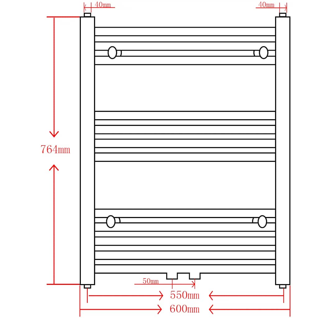 vidaXL Bathroom Heating Towel Rail Radiator Straight 600x764 mm Black