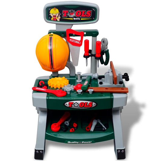 vidaXL Kids'/Children's Playroom Toy Workbench with Tools Green + Grey