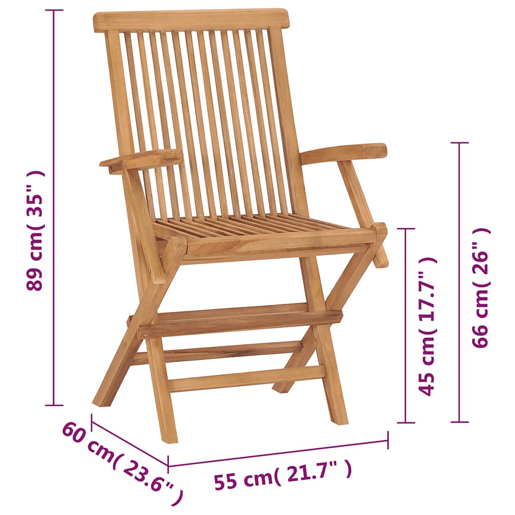 vidaXL Folding Chairs 2 pcs with Armrests Teak Wood