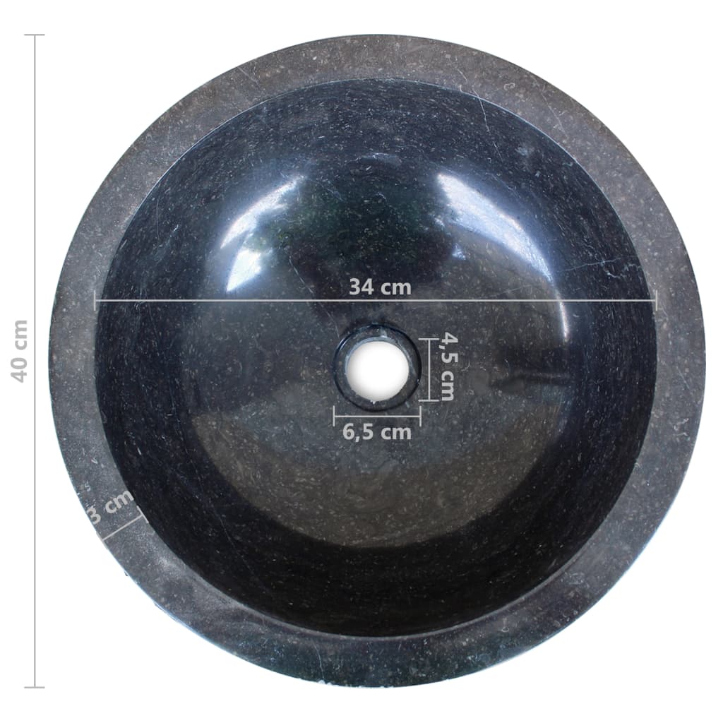 vidaXL Basin Marble 40 cm Black