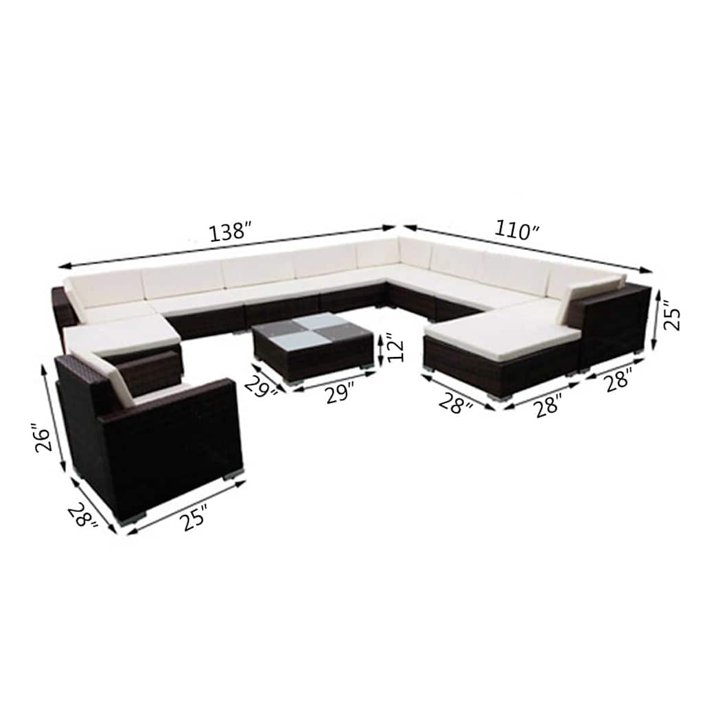 vidaXL 12 Piece Garden Lounge Set with Cushions Poly Rattan Brown