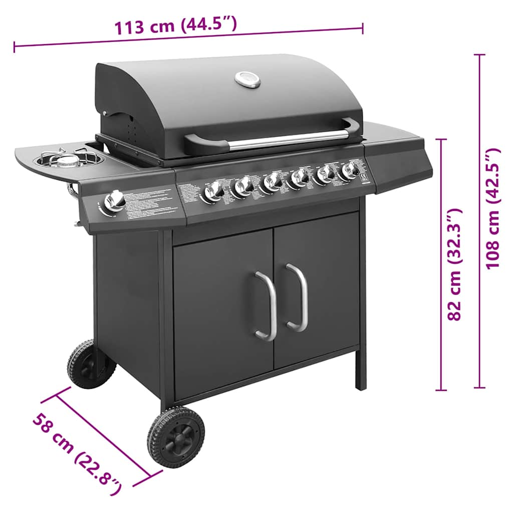vidaXL Gas Barbecue Grill 6+1 Cooking Zone Black
