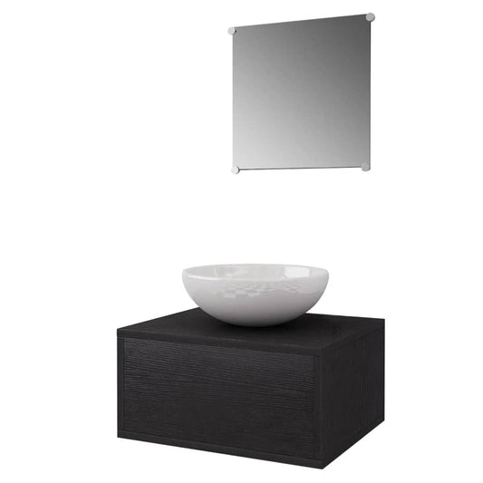 vidaXL Bathroom Cabinet | Black and White | Engineered wood, Ceramic | Compact