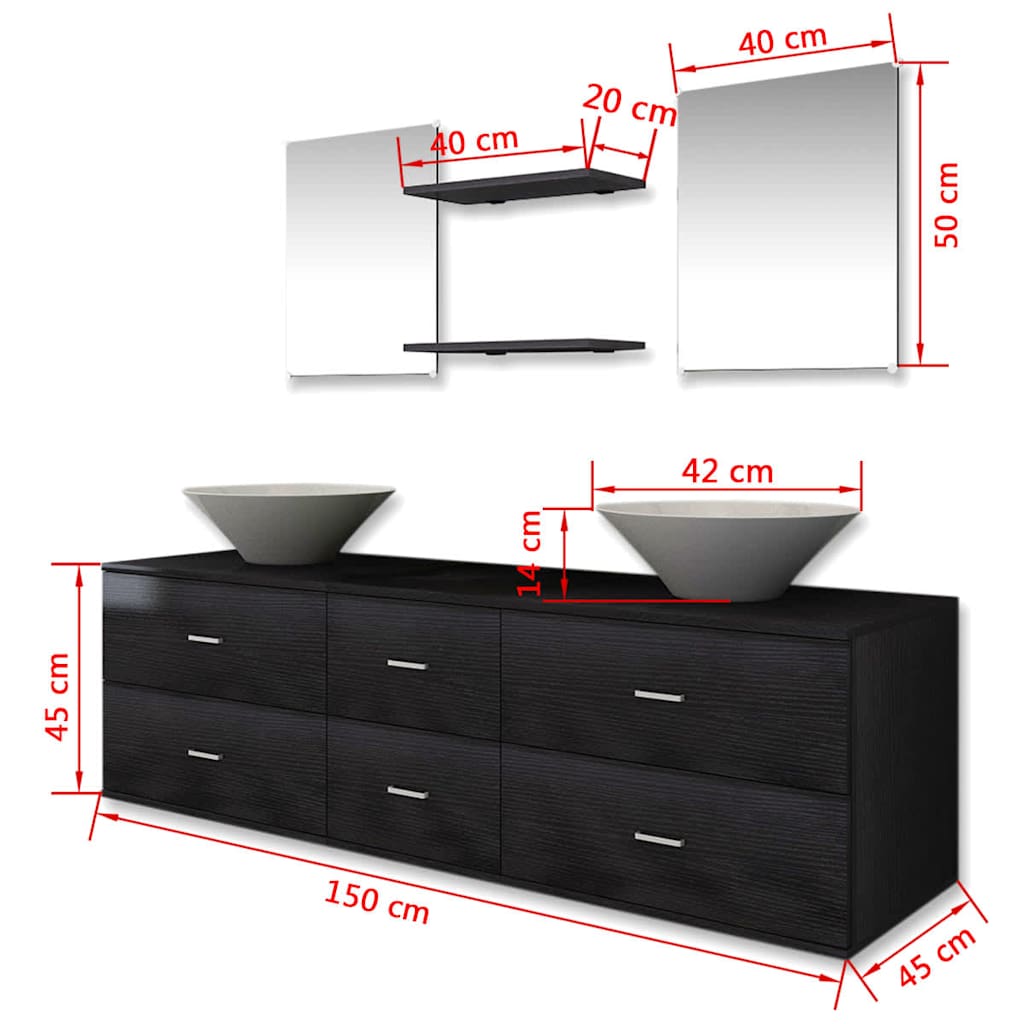 vidaXL Seven Piece Bathroom Furniture and Basin Set Black