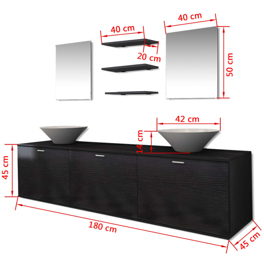 vidaXL Bathroom Cabinet | Black, White | Engineered wood, Ceramic | Large