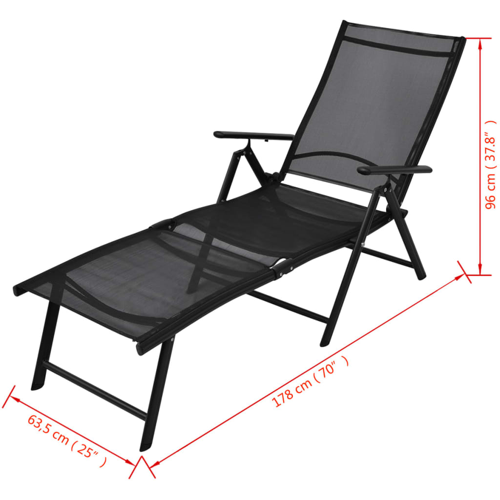 vidaXL Sun Lounger | Black | Aluminium | Large | Foldable | Folding Sun Lounger