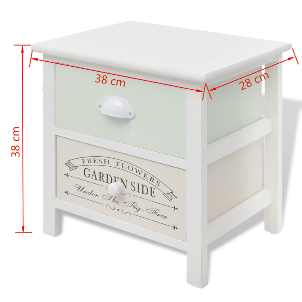 vidaXL Bedside Cabinet | Set of 2 | White | Paulownia wood | Compact