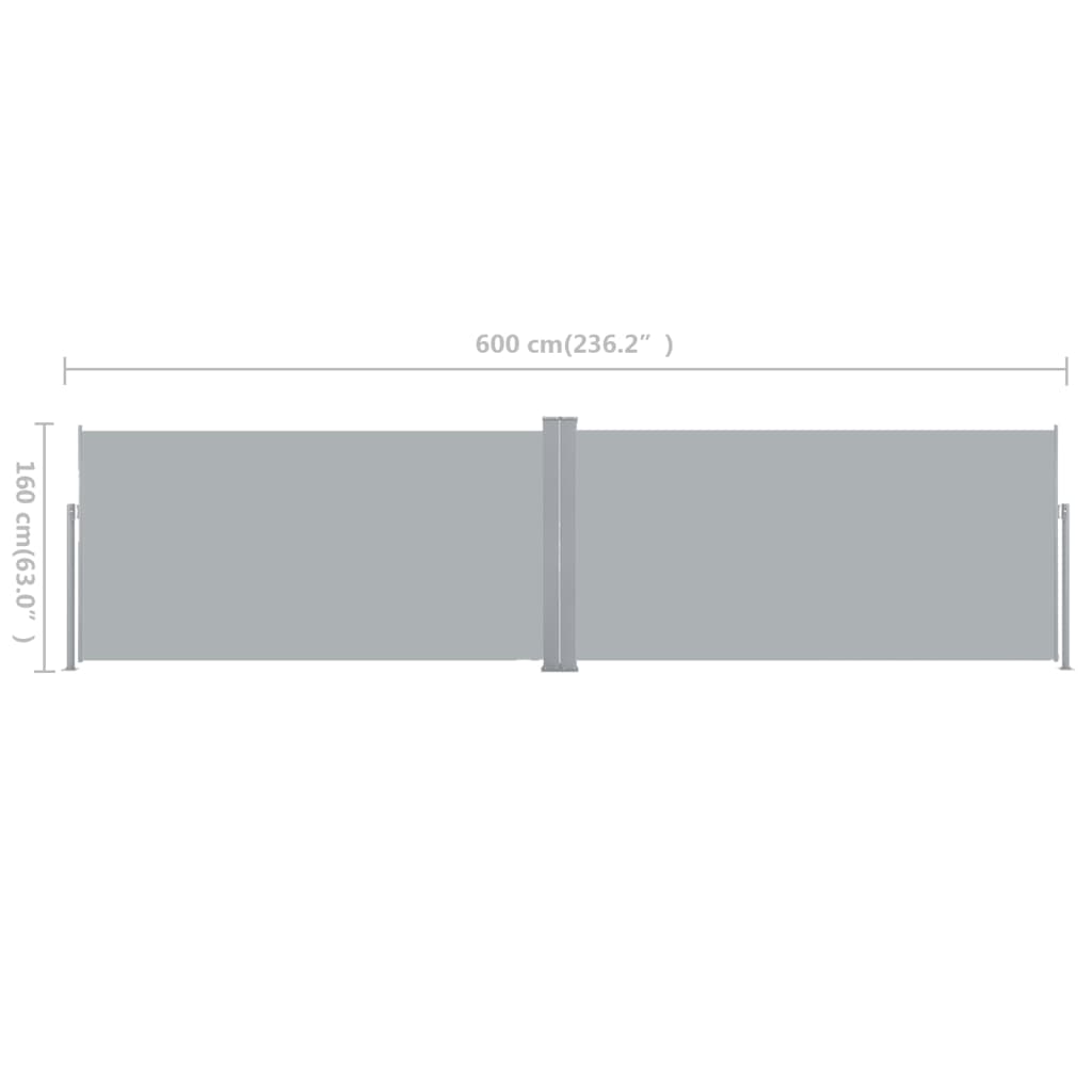 vidaXL Side Awning | Grey | Polyester | 160 x 600 cm | Retractable