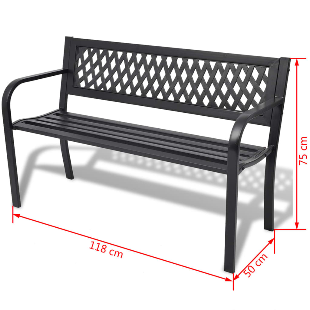 vidaXL Garden Bench | Black | Steel frame | 2-seater | Durable | Garden Bench