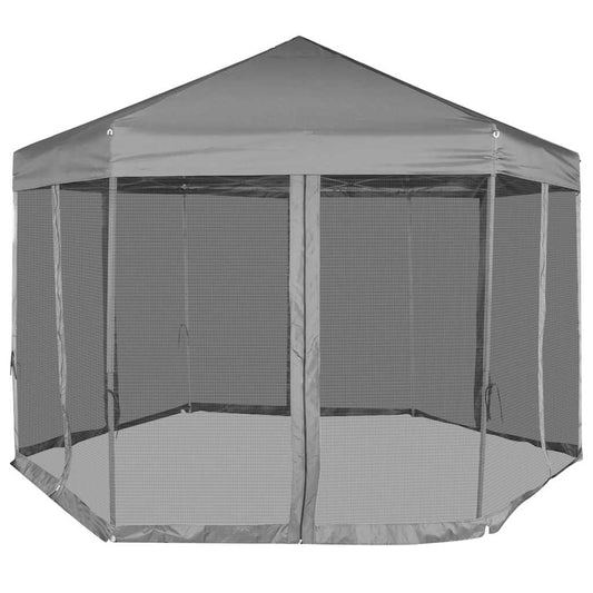 42111 vidaXL Hexagonal Pop-Up Marquee with 6 Sidewalls Grey 3,6x3,1 m