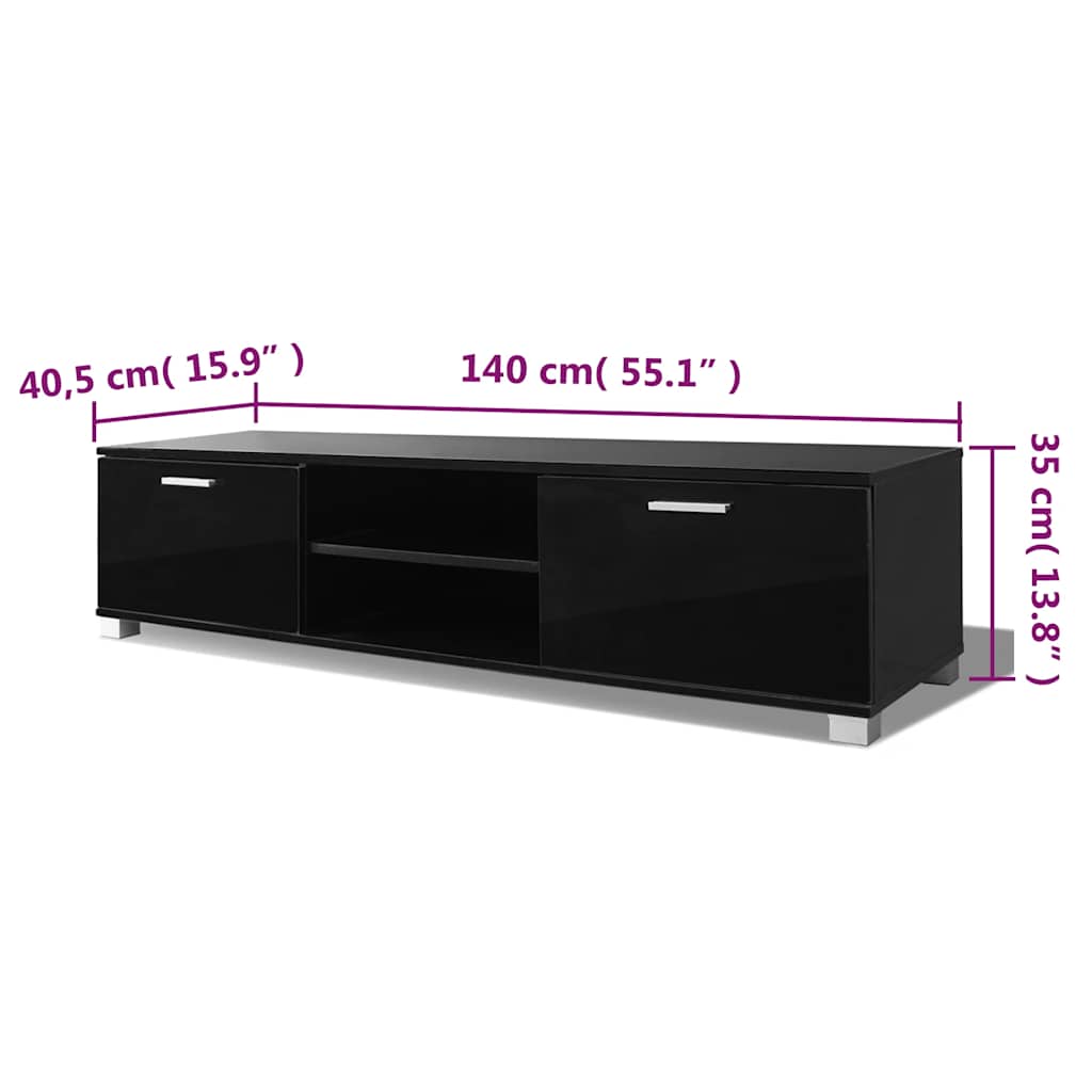 vidaXL TV Stand | High-gloss black | Engineered wood, MDF, Aluminium handles
