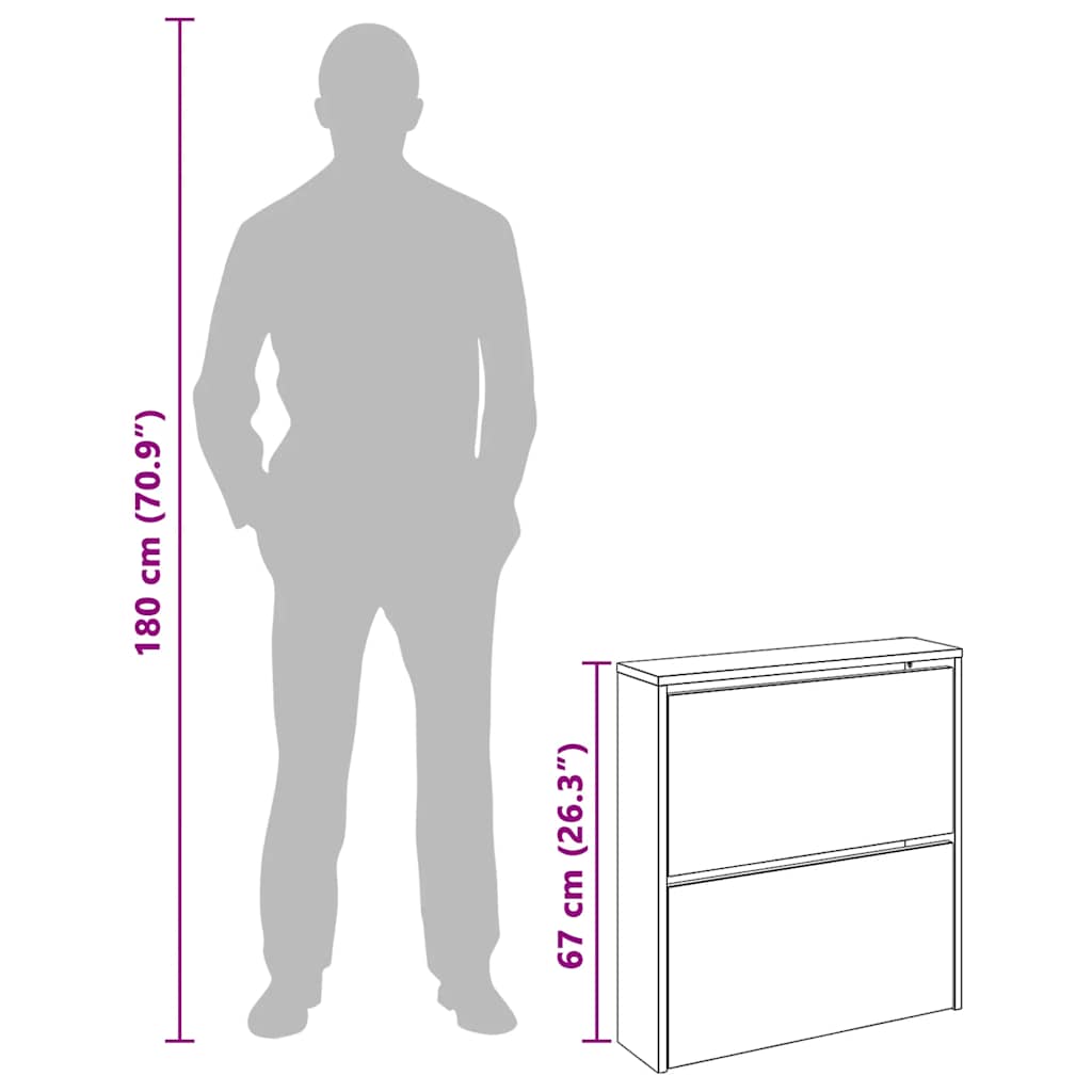 vidaXL Shoe Cabinet 2-Layer Mirror White 63x17x67 cm