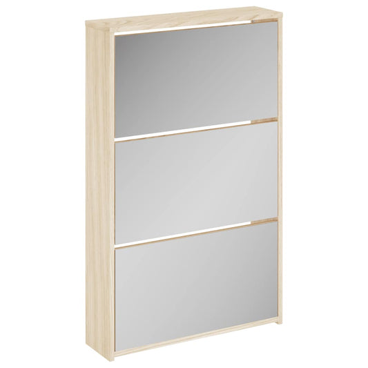 243047 vidaXL Shoe Cabinet 3-Layer Mirror Oak 63x17x102,5 cm