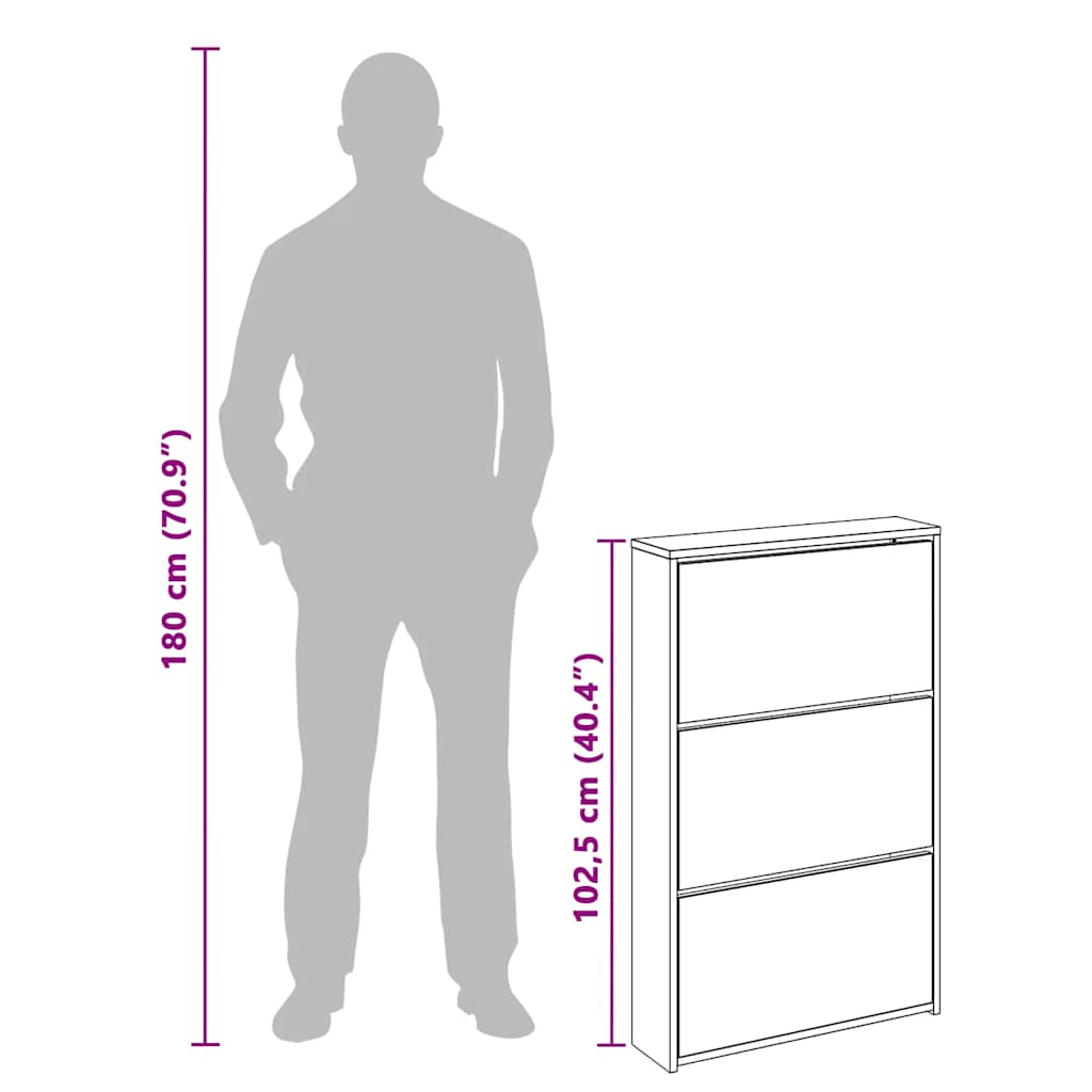 vidaXL Shoe Cabinet 3-Layer Mirror Oak 63x17x102.5 cm