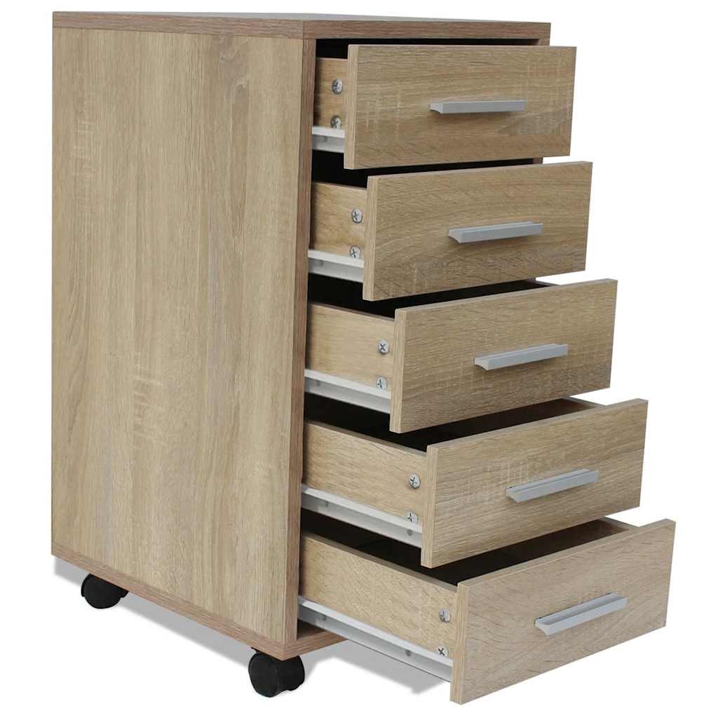 243063 vidaXL Office Drawer Unit with Castors 5 Drawers Oak