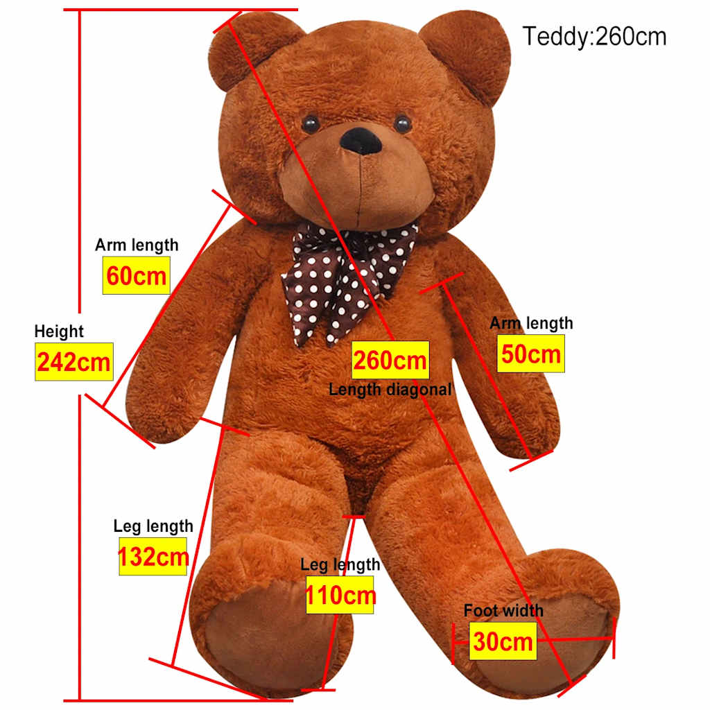 80147 vidaXL Teddy Bear Cuddly Toy Plush Brown 242 cm