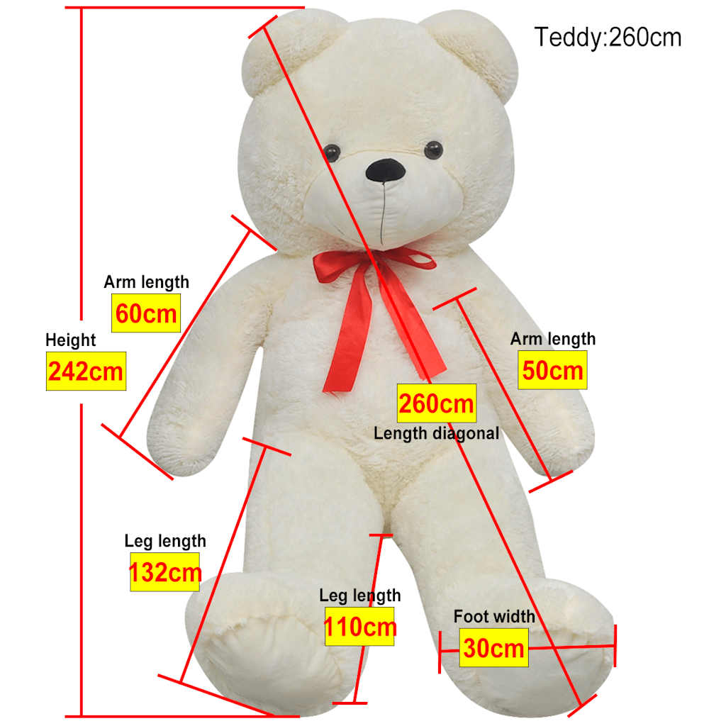 80148 vidaXL Teddy Bear Cuddly Toy Plush White 242 cm