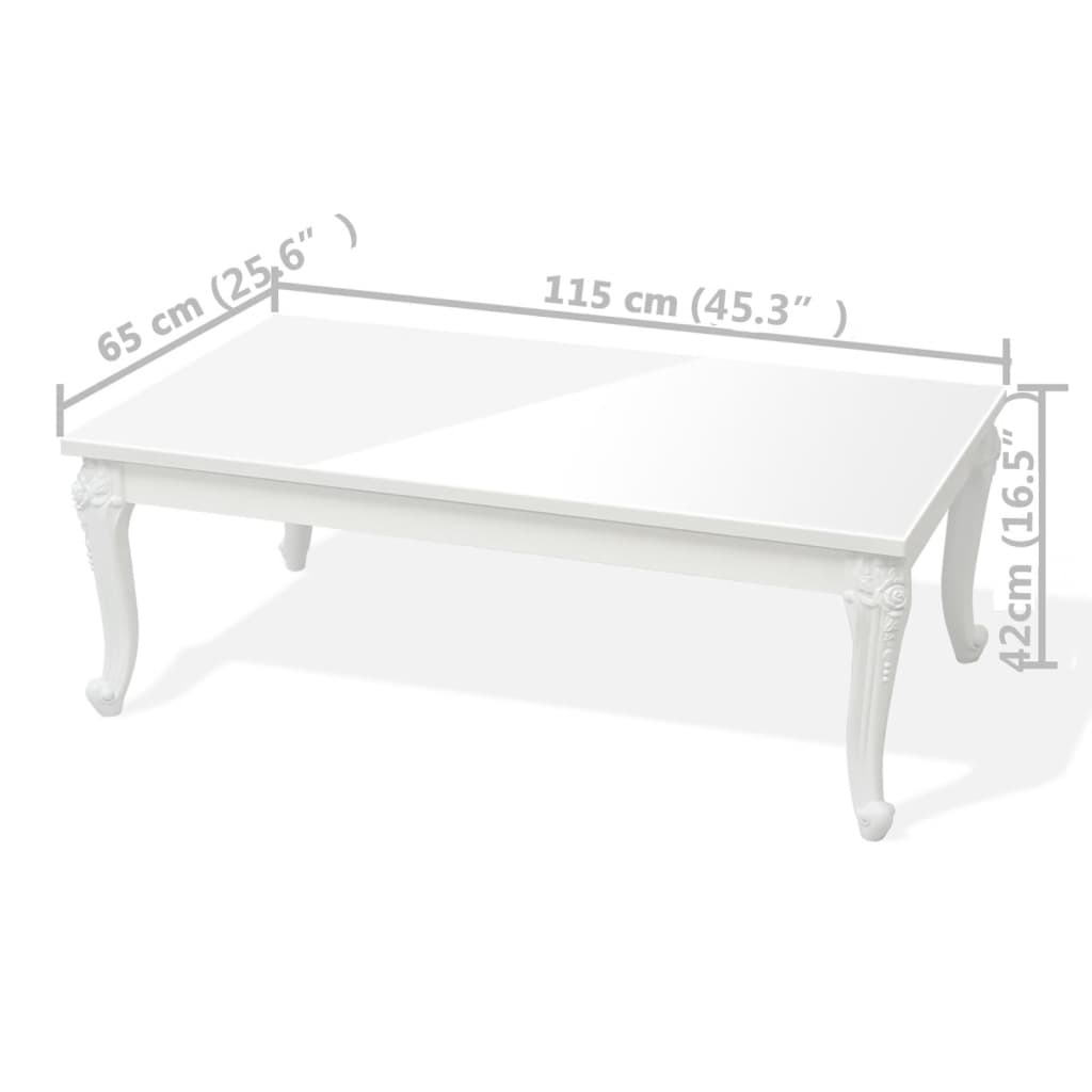 vidaXL High Gloss Coffee Table | Shiny white | MDF and Plastic | 115x65x42 cm