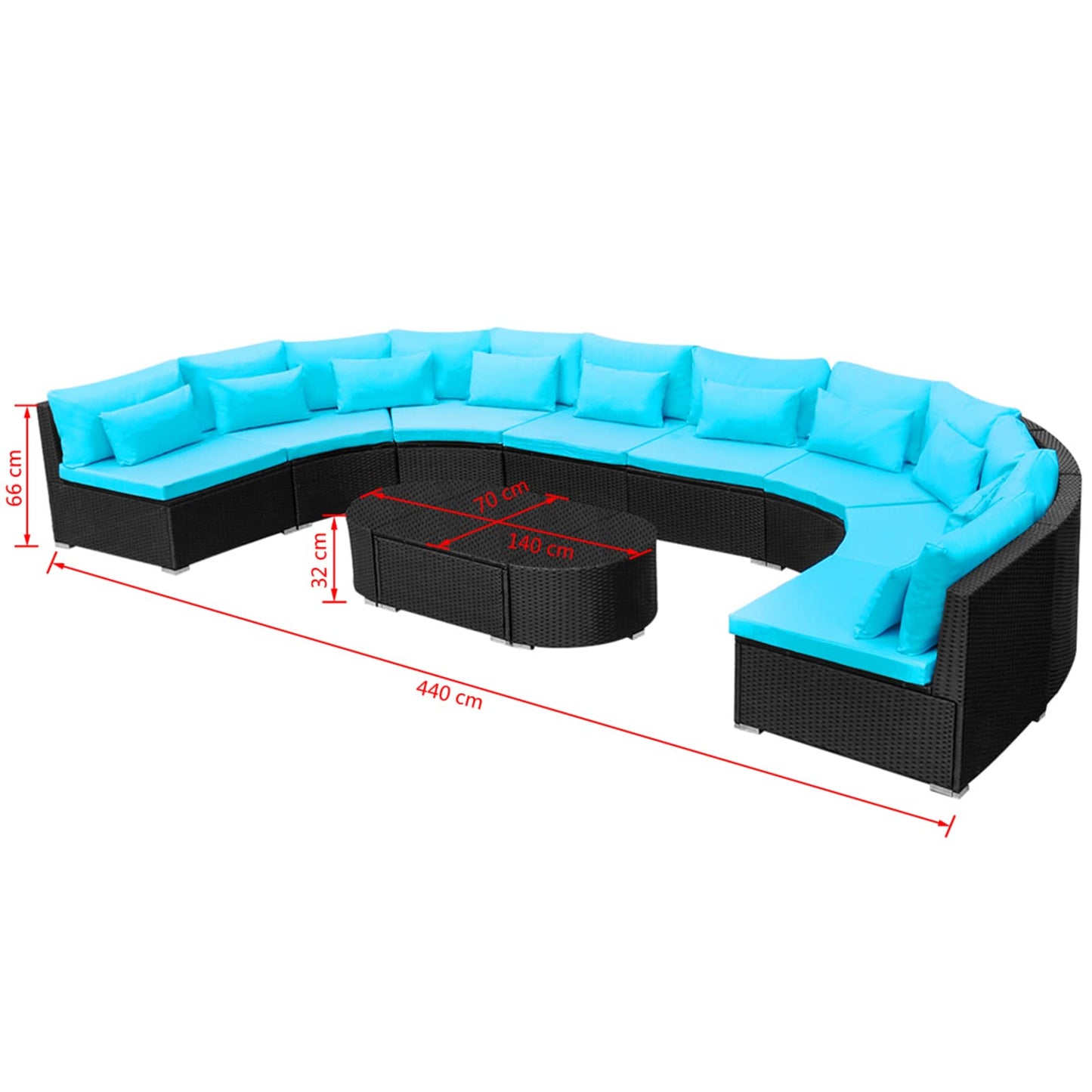 vidaXL Round Sofa Set 11 pcs Blue Poly Rattan