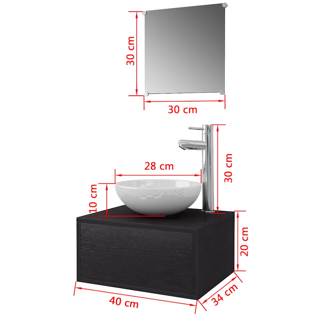 vidaXL Four Piece Bathroom Furniture Set with Basin with Tap Black
